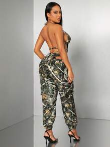 SHEIN SXY 2pcs Sexy Casual Street Camouflage Cargo Set: Bra Top And Wide Leg Cargo Pants, Daily Wear/Party/Club/Music Festival,Summer Sets - Multicolor - View 2