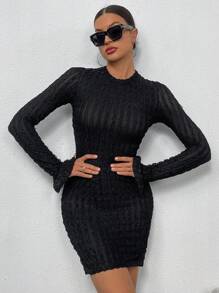 SHEIN Slayr Women Stand Collar Long Sleeve Simple Fitted Casual Short Dress