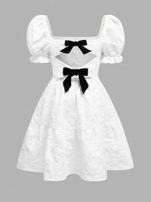 Tween Girl Woven Colorblock Sleeveless Dress With Giant Bow