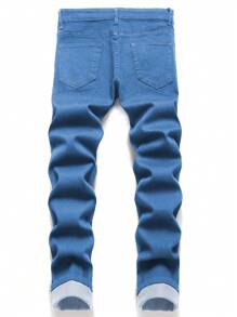 Manfinity Roughcore Men's Ripped Slim Fit Casual Pocket Denim Jeans, Versatile - Light Wash - View 2