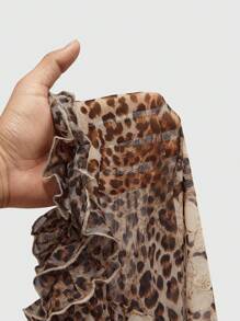 ROMWE Hippie Women Vintage Sheer Ruffled Tie Shirt - Khaki - View 5