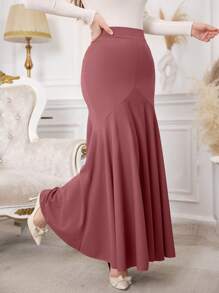 Modelyn 修身高腰鱼尾喇叭女裙 - 粉色 - 查看 4