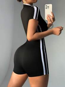 Easithlete 撞色立领紧身运动连体衣 - 黑色 - 查看 7