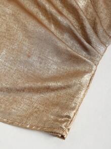 SHEIN Clasi Women's Autumn Metallic Essence Cross-Over V-Neck Pleated Elegant Blouse For New Year Holiday Party Clothes - Gold - View 8