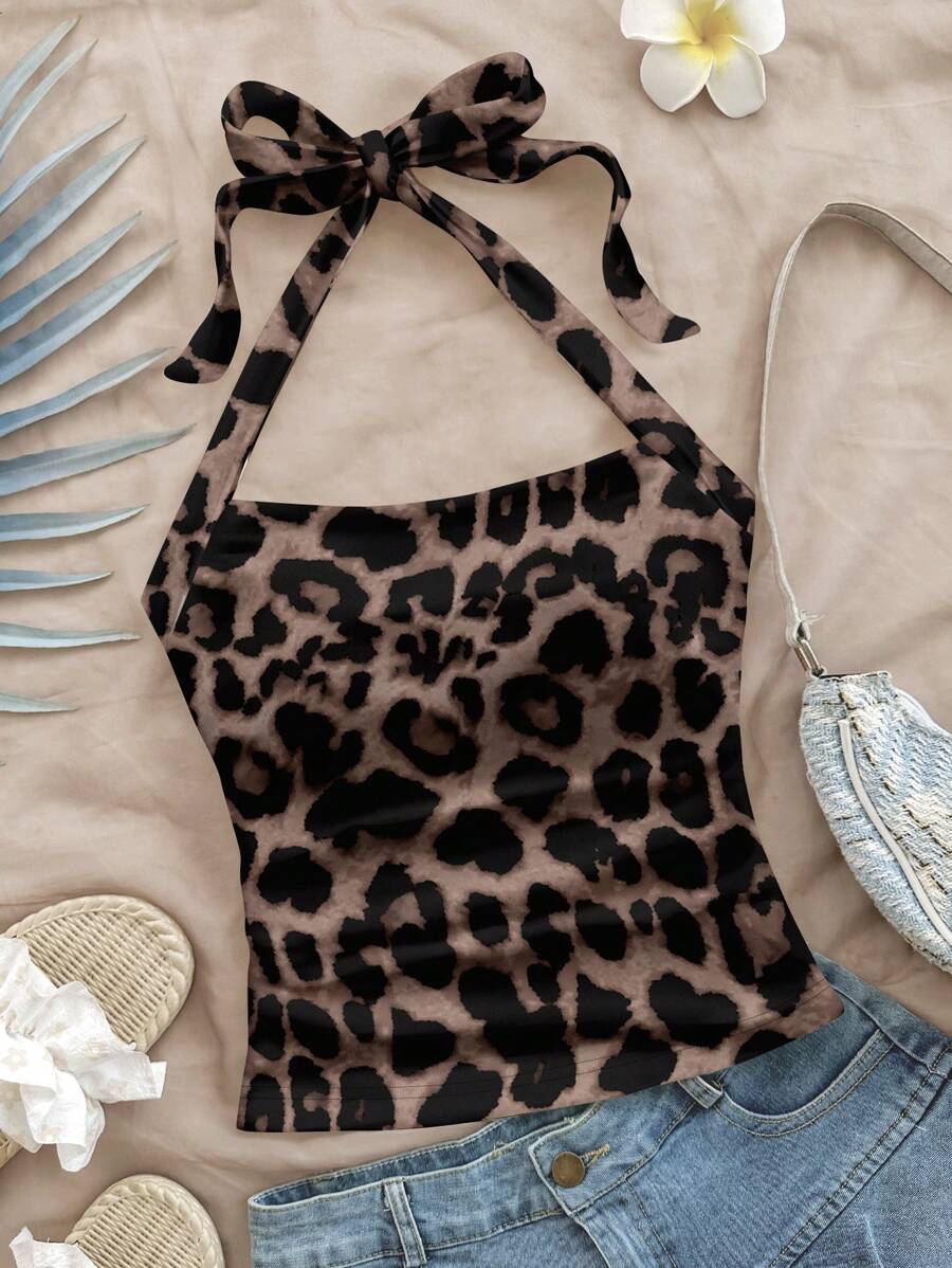 Soleia Plus Size Casual Leopard Print Camisole And Tank Top Set, Suitable For Summer Suitable For Going Out - Multicolor - View 1
