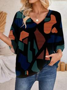 EMERY ROSE 女士休闲宽松 V 领 3/4 袖衬衫，适合夏季