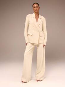 SHEIN X Scot Louie MUSERA Áo blazer dáng rộng, ve áo xẻ, hai hàng cúc, thanh lịch, chuyên nghiệp, công sở, thường ngày, đi nghỉ mát, mùa đông, đi làm, văn phòng, giới thượng lưu, hẹn hò, đi chơi, trở lại trường học, dự đám cưới, vest dễ thương, thường ngày, lịch sự, màu kem, may đo, ngày lễ tình nhân, mùa xuân, ngày lễ tình nhân. - Kem - Xem 2