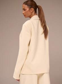 SHEIN X Scot Louie MUSERA Áo blazer dáng rộng, ve áo xẻ, hai hàng cúc, thanh lịch, chuyên nghiệp, công sở, thường ngày, đi nghỉ mát, mùa đông, đi làm, văn phòng, giới thượng lưu, hẹn hò, đi chơi, trở lại trường học, dự đám cưới, vest dễ thương, thường ngày, lịch sự, màu kem, may đo, ngày lễ tình nhân, mùa xuân, ngày lễ tình nhân. - Kem - Xem 3