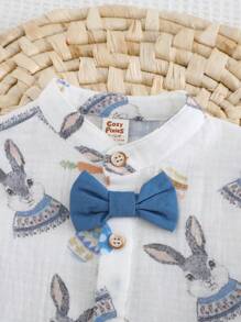 Cozy Pixies 2pcs Baby Boy Cartoon Animal Print Polo Collar Short Sleeve Top And Elastic Waist Shorts Set - Khaki - View 5