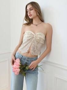 SHEIN EZwear 女士亮片装饰简约修身休闲吊带背心 - 米色 - 查看 1