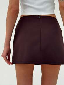 Aloruh Women's Solid Color Button Design A-Line Short Casual Skirt - Burgundy - View 2