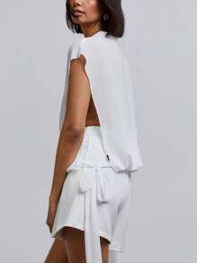 Athîral Women White Sleeveless Side Slit Sheer Chiffon Tassel Detail Cami Vest Top, Stylish Old Money Aesthetic