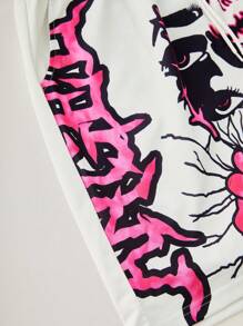 PAVTROS Men's Street Style INS High Street Creative White Flame Letter Printed Shorts, Gift For Boyfriends Or Husbands, Emo, 2000s Style