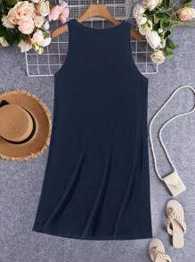 SHEIN VCAY 女式无袖休闲日落棕榈树海滩印花“SUNSET”字母图案迷你连衣裙、度假风格、针织图案印花、女士休闲夏季度假服装、波西米亚海滩度假服装、波西米亚风时尚、节日服装、女士海滩服装、女士夏季服装、毕业服装、女士生日服装、海滩必需品、女士机场服装、7 月 4 日女士服装、俱乐部服装、女士乡村服装、欧洲夏季、茶会礼服、生日礼服、夏季太阳裙、适合外出的女士夏季连衣裙 - 藏蓝色 - 查看 2