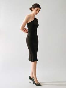 Uhlyne Women's Metal Chain Shoulder Knit Midi Dress - Black - View 7