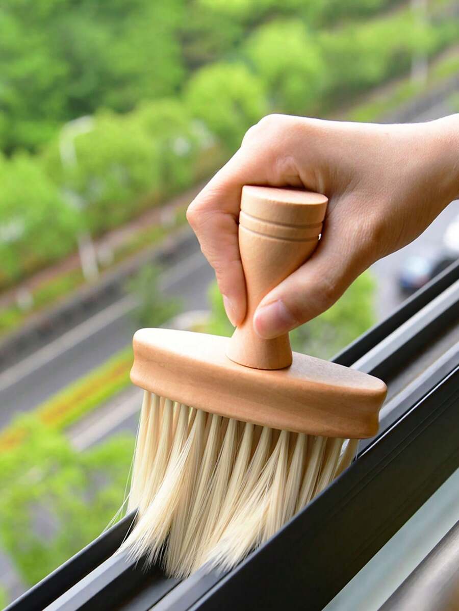 SHEIN 1pc Wooden Handle Cleaning Brush, Long Bristle Brush For Cleaning Car Air Conditioning Outlet, Interior Cracks