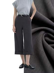 SHEIN Clasi 高档休闲卷边阔腿中长裤春夏 - 灰色 - 查看 3