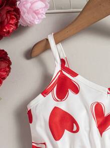 Girls' Sleeveless Heart Print Strap Dress, For Summer - Multicolor - View 6