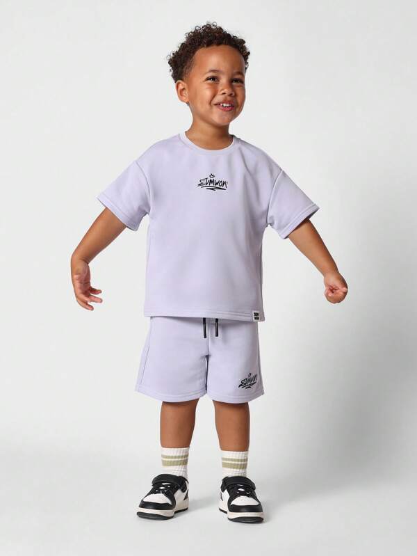 SUMWON Sumwon Kids Summer 2-Piece Set Athletic Matching Short Sleeve T-Shirt And Shorts Co-Ord Casual Everyday Toddler Play Set Elastic Waist Sports Outfit