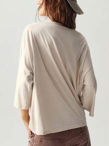 Bohemela 休闲纯色针织五角星刺绣图案圆领宽松大码短袖 T 恤