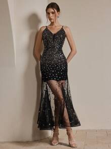 Anewsta 全新优雅露背细肩带 V 领派对鸡尾酒会连衣裙，适合女士，朴素，喜庆，夏季 - 黑色 - 查看 5