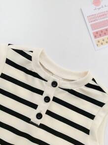 SHEIN Baby Girls Casual Cute Knitted Striped Sleeveless Dress - Black and White - View 4