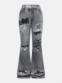 SHEIN Girlism 2pcs/Set Tween Girls Casual Crew Neck Ruched Waist T-Shirt And Pants Set - Black - View 5