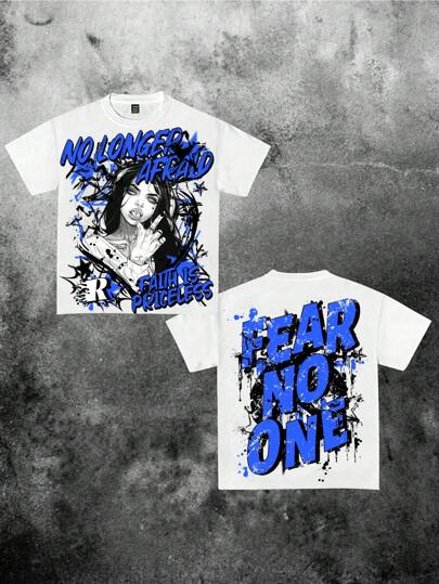 Slaydiva Áo thun tay ngắn cổ tròn dáng rộng, in chữ và họa tiết Dark Girl, thích hợp cho mùa hè, áo thun in hình graffiti cho nữ, áo thun lễ hội.