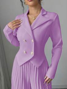 Elenzga Women's Elegant Ruffle Double-Breasted Long Sleeve Business Suit Set