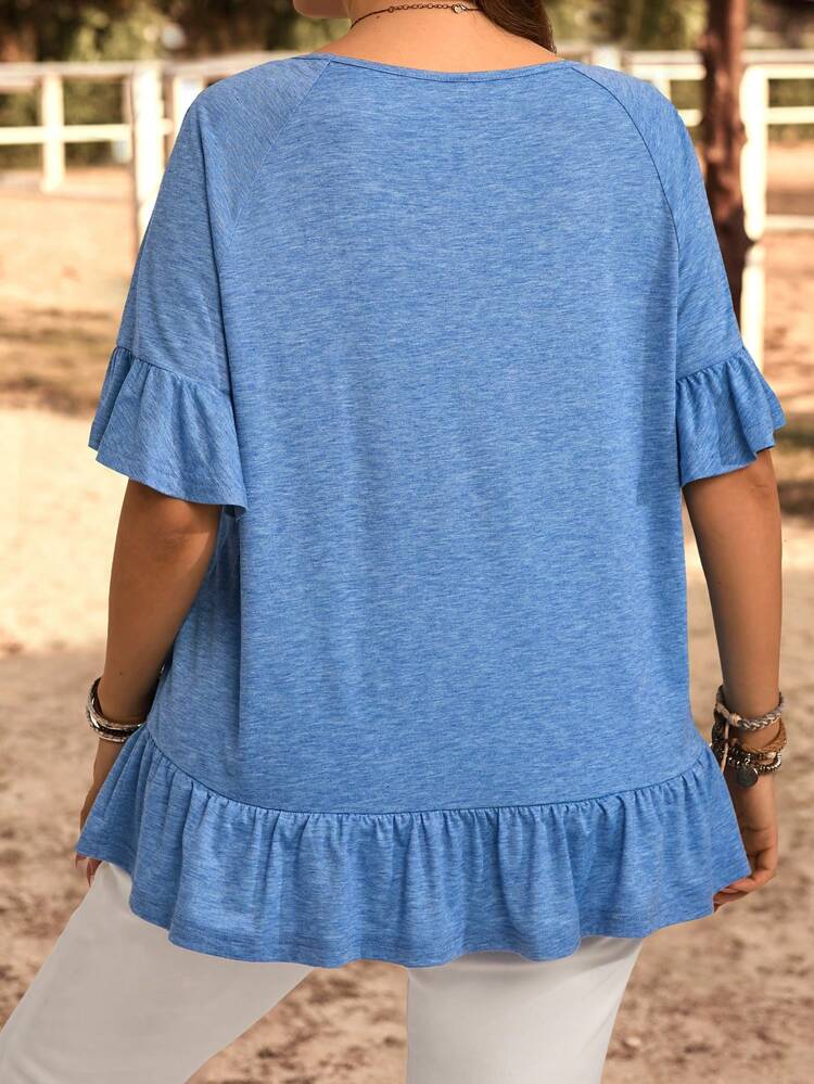 Camiseta de Manga Curta com Gola Redonda e Cor Sólida, Plus Size, Casual e da Moda para Uso Diário, Verão, Férias, Estilo Boho