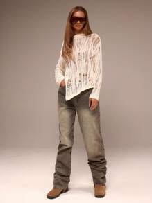 MUSERA 做旧针织不对称长袖上衣，适合度假、夏季、薄纱波西米亚风、音乐会、伊比沙岛、机场、音乐节、锐舞派对等场合，秋季、冬季、派对、时尚春季穿着。