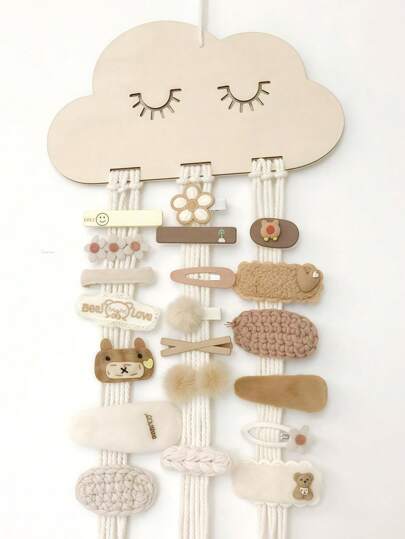 1 pieza Soporte colgante con forma de nube para almacenar horquillas, lazos, diademas y accesorios, estilo pastoril, soporte de horquillas de cuerda trenzada DIY en beige para decoración del hogar