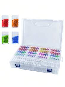 1 pieza Caja de almacenamiento transparente con múltiples rejillas, caja de almacenamiento de plástico multifuncional con mini estuches separados, solución para cuentas de pintura de diamantes DIY, encantos de arte y accesorios de joyería, ideal para manualidades DIY y almacenamiento de arte creativo - Blanco - Ver 2