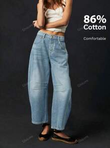 Pantalones vaqueros informales tipo zanahoria con diseño holgado y suelto, de corte capri, azules, para primavera y verano, para mujeres