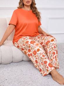 花卉印花大码睡衣套装，日常休闲家居服，服装