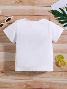 Baby Girl Casual Minimalist St. Patrick's Day Heart & Four-Leaf Clover Print Round Neck Short Sleeve T-Shirt, Suitable For Summer