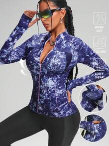 Innovista Women Activewear Abstract Marbling Cropped- Long Sleeve/ Zip-Up Hoodied Sports Jacket,Sweatshirts,Jersey Breathable Mesh Cut Out & High Elastic Gym Top, Lightweight & Dry Fit Workout Outfits , Pocket Multi-Use,Fitness Top Portable For Travel, Edgy & Unique Stylish Tracksuit,Tight Slim Fit, Cycle,Bike,Running,Cardio,Strength,Weights,Pilates,Yoga,Mat,Outdoor,Hike,Camping,Trail,Trekking,Volleyball,Going Out, Athleisure,Tennis,Golf, Music Festival,Party,Y2K,Electric,Spring Summer Gear,Women Clothes,Easter Gifts - Purple - View 8