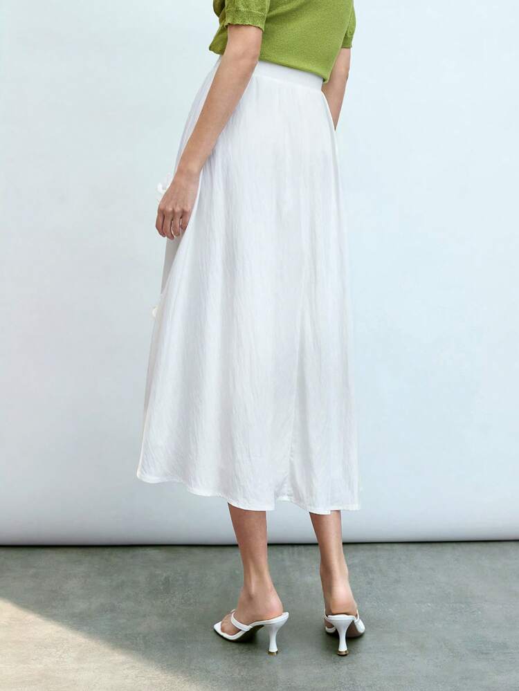 SHEIN Maija Women's Summer White Elastic Waist Fashionable Elegant Solid Color 3D Floral Decor Casual Vacation Daily Skirt Going Out Outfits