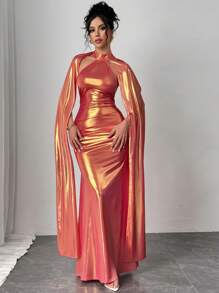 Chiquease 女士新款情人节晚礼服派对性感收腰修身露背百褶无袖交叉挂脖蝴蝶结优雅连衣裙 - 粉色 - 查看 7