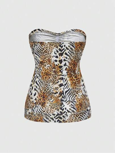 J-Fashion Top tubo da donna in stile vintage e vintage con stampa leopardata e zebrata