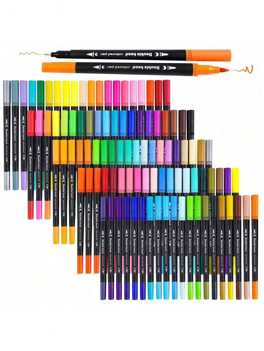 Dual Tip Brush Marker, Fine & Soft Double Tip Art Markers For Adult Kids Coloring Hand Lettering Writing Planner Journal Note Calligraphy Drawing Art Craft School Supplied Back To School - Multicolor - View 1