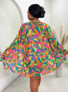 Slaydiva Plus Size 3pcs Swimwear Set: Swimwear, Cover-Up, Print Design, Casual Beachwear For Summer Holiday, Vacation - Multicolor - View 3