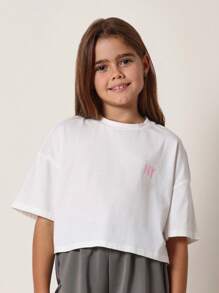 SUMWON Crop Top Set Girls Tween Fashion Pack Triple Pack Casual Short Sleeve Cotton Blend Boxy Tees Summer Spring Collection Purple White Pink