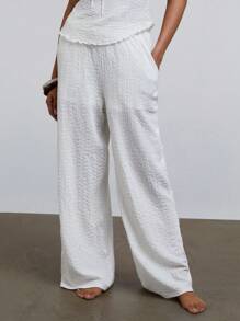 Athîral Women's Solid Color Textured Trousers, Simple & Fashionable For Everyday Wear & Vacation Beach Looks