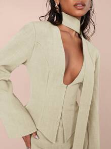 SHEIN X ELOISA & ORSON COSMINA Set de 2 piezas de chaqueta de manga larga de unicolor y falda tipo A para mujer, simple y de moda para uso diario casual