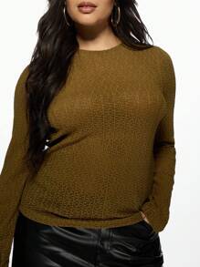 MISSGUIDED PLUS 大码罗纹立领长袖秋冬弹力基本款修身上衣休闲办公室装 - 綠色 - 查看 6