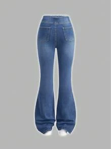 SHEIN EZwear Women's Low-Waist Skinny Stretch Flare Jeans, Blue, Spring - Blue - View 2