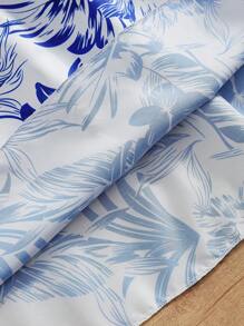 SHEIN Girls Elegant Floral Print Dress, Square Neck Double Layer Cap Sleeve Dress, Textured Fabric Lightweight And Flowy, Suitable For Vacation, Outdoor Party, Spring/Summer - Blue - View 4