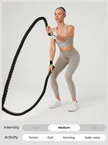 GLOWMODE Set de 2 piezas: Sujetador deportivo Powersculpt™ de espalda cruzada con tirantes anchos que absorbe la humedad y proporciona una sensación fresca, y mallas de 24" para entrenamiento de alto impacto, correr y entrenar con copas desmontables