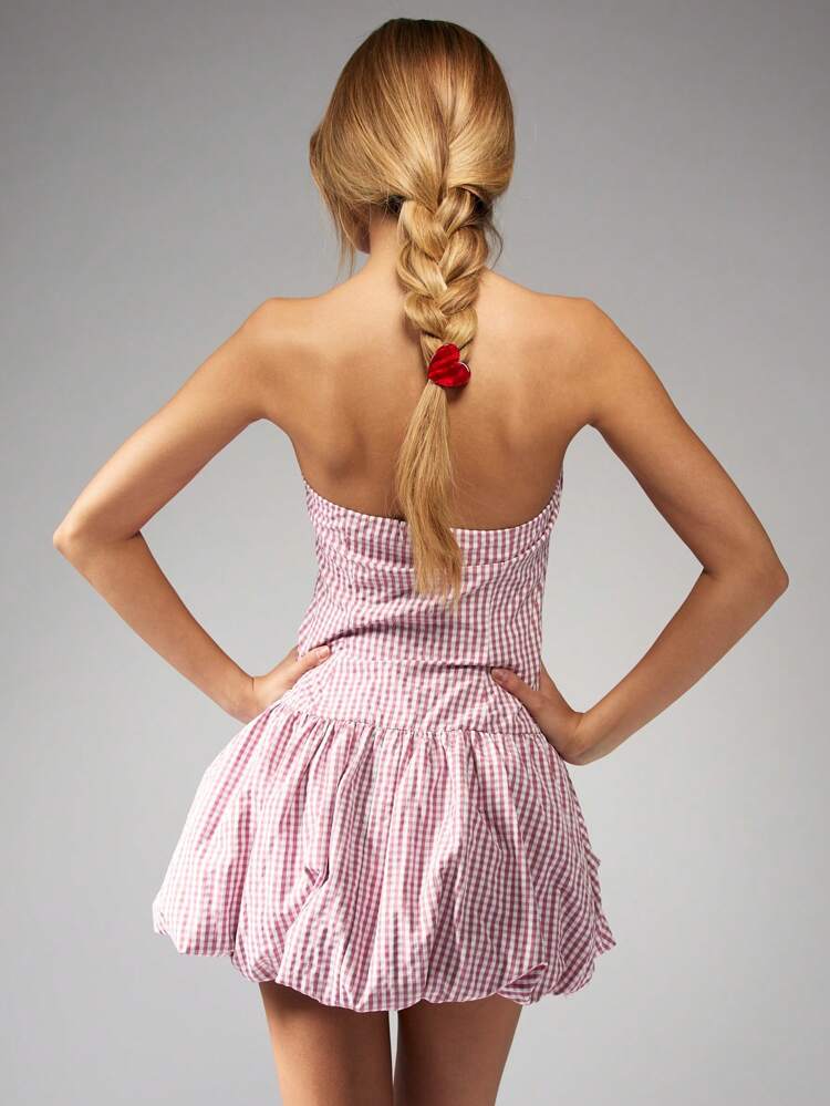 MISSGUIDED Sukienka mini w kratkę Gingham z bufiastym dołem i ramiączkami typu spaghetti, na lato i wiosnę, słodka, marszczona, z obniżoną talią, na imprezę, piknik, dzień, herbatę, Boże Narodzenie